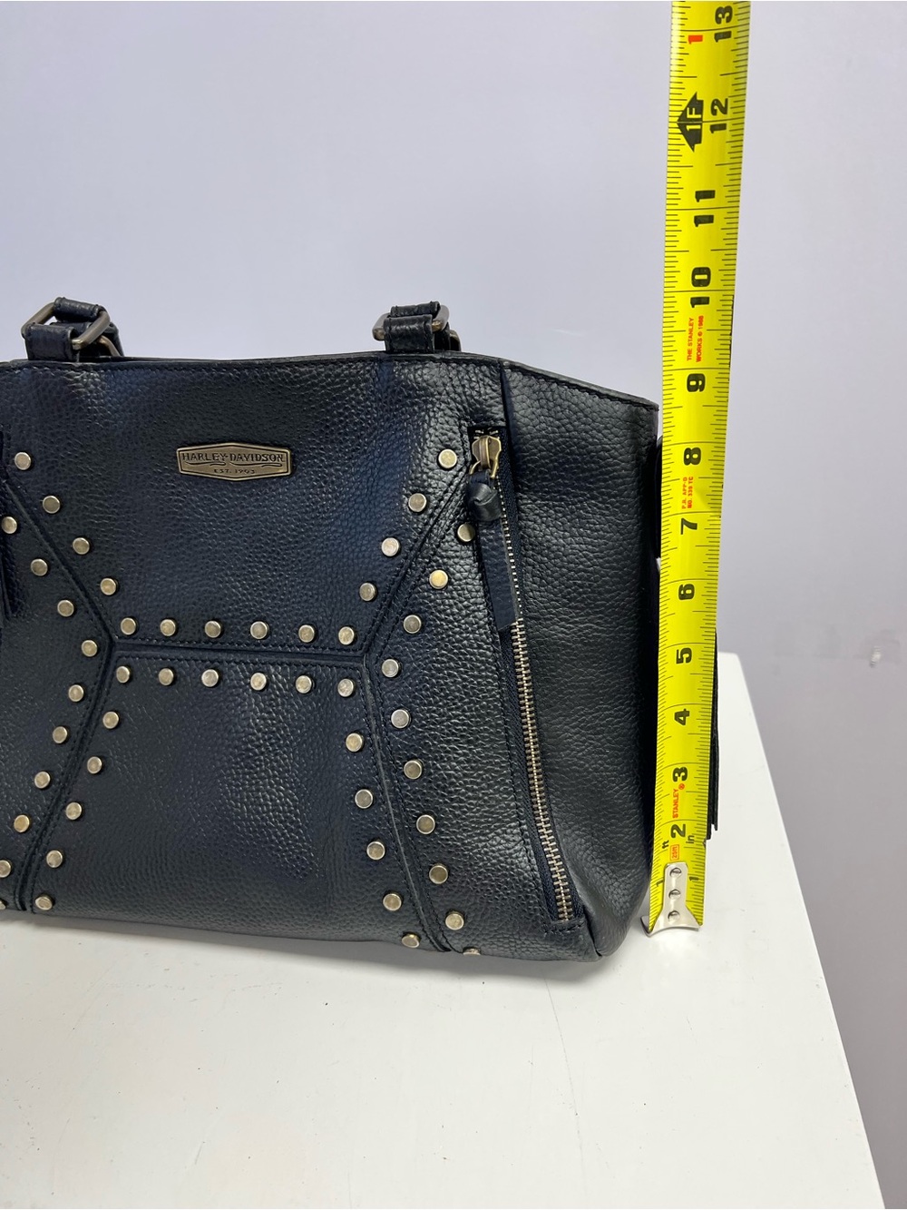 Harley Davidson Black Studded Leather Tote Bag with Tassel - Picture 14 of 16